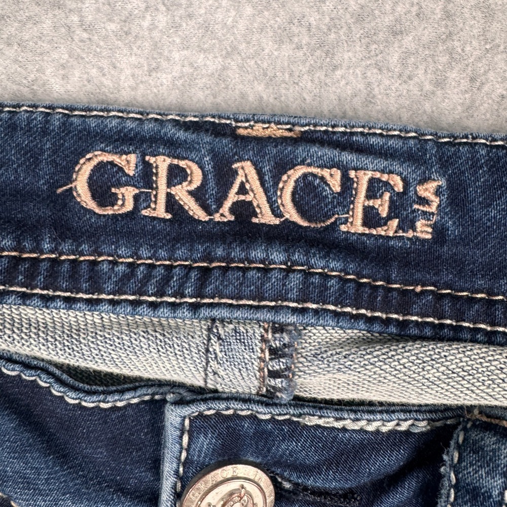 Grace in LA Jeans Womens 28 / 6 Dark Wash Thick Stitch Embellished Slim Straight - Picture 3 of 12